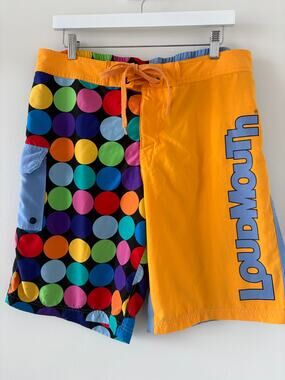 Loudmouth Vibrant Polka Dot Board Shorts Sz 36 Dopamine Maximalist Rare Archival